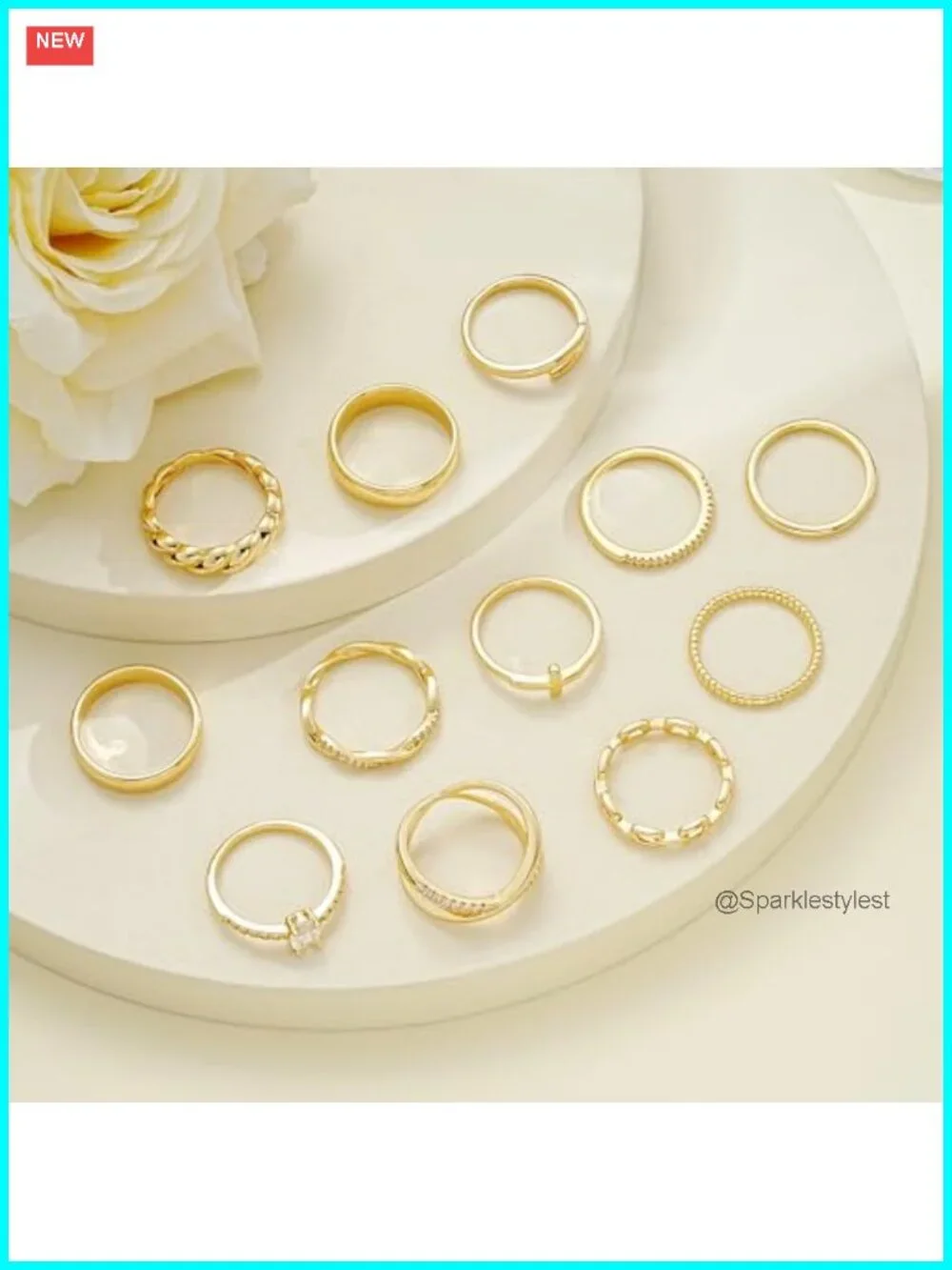 14K Gold Plated 12 PC Stacking Rings Set Eternity Band Chunky Twist